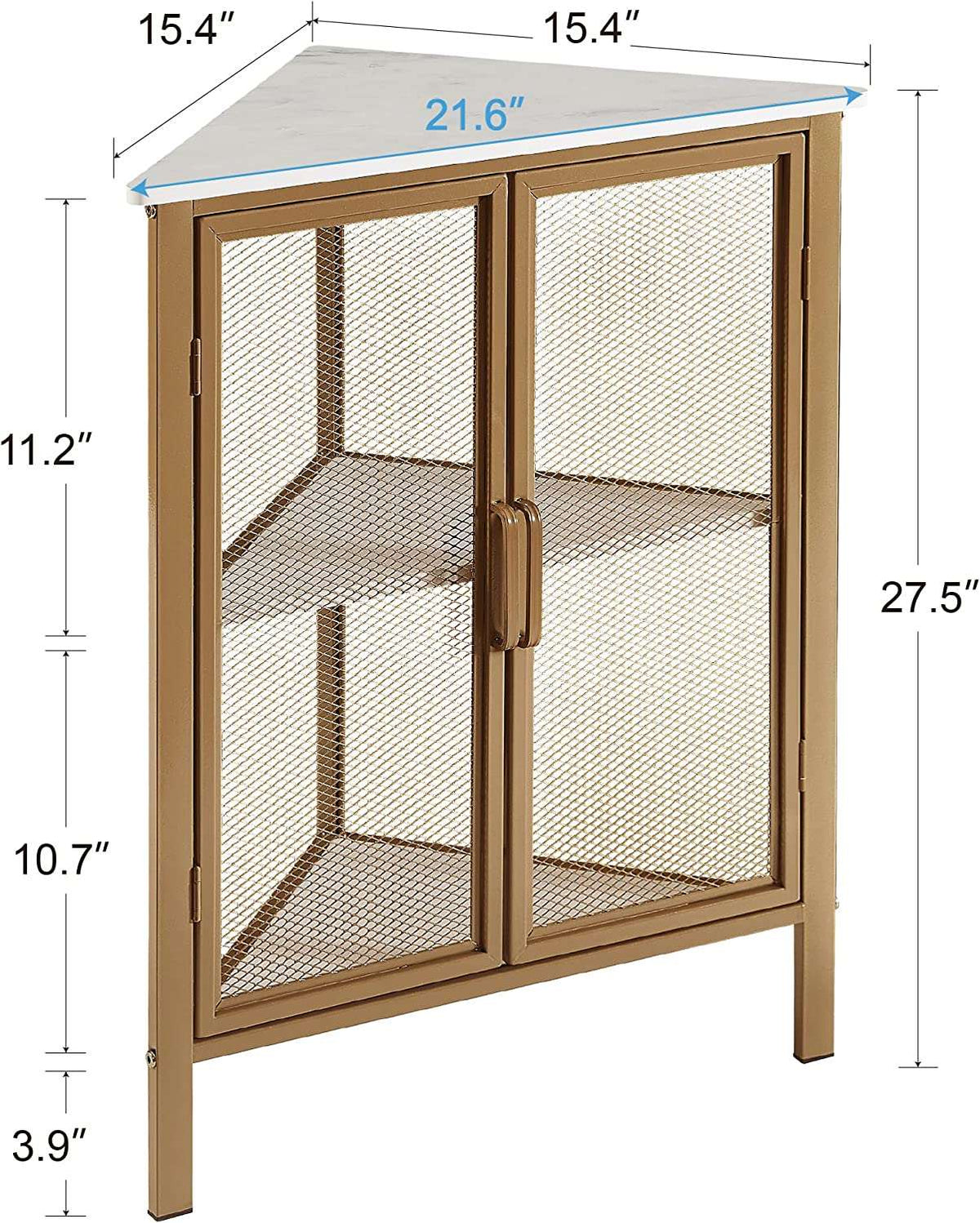 VECELO 3 Tier Corner Cabinet Shelf Display Rack with Grid Doors