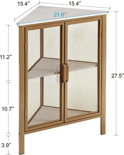 VECELO 3 Tier Corner Cabinet Shelf Display Rack with Grid Doors