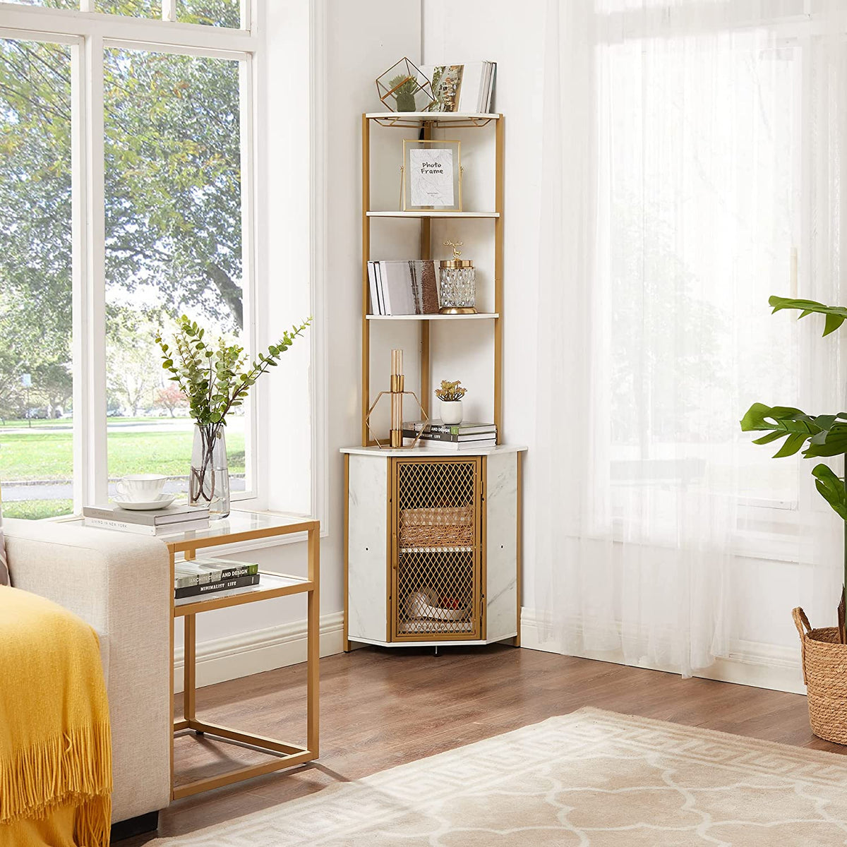 VECELO Corner Cabinet, Tall Storage Shelf Bookshelf Display Shelves Rack