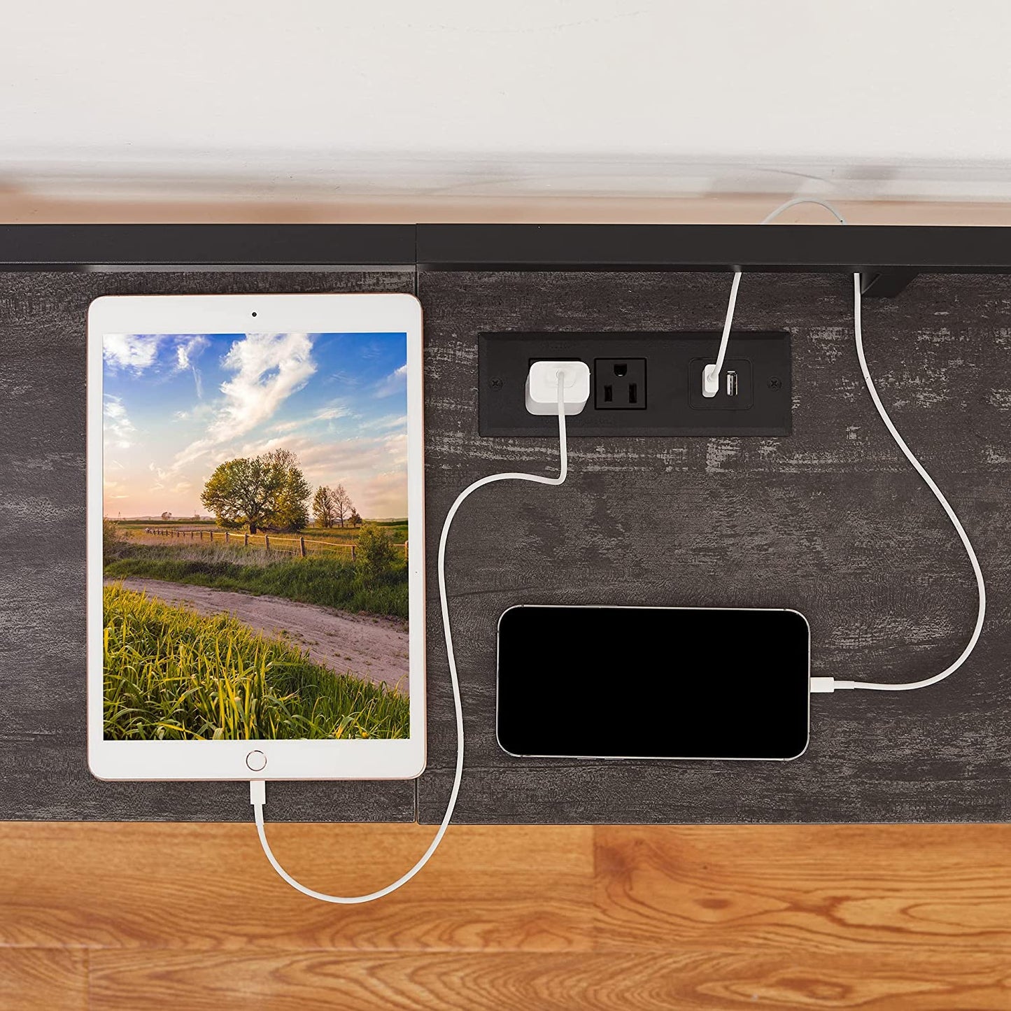 VECELO Mesa consola extra larga para recibidor, para detrás del sofá, estrecha, con toma de corriente y puertos USB