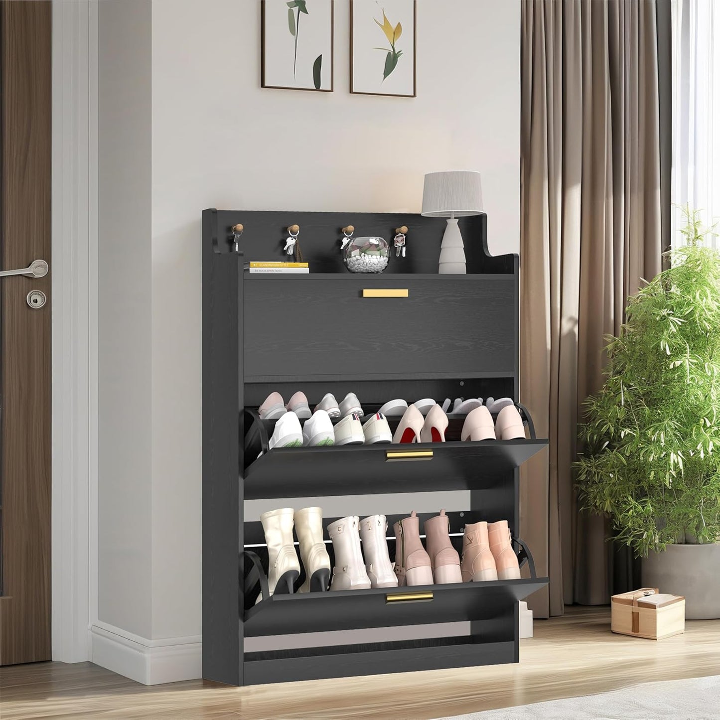 VECELO Schuhschrank mit 2 Klappfächern für den Eingangsbereich