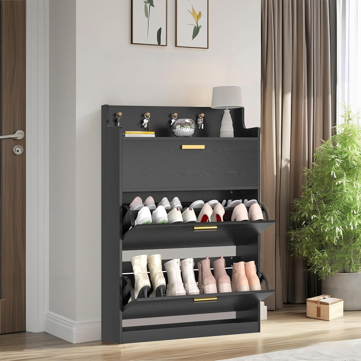 VECELO Schuhschrank mit 2 Klappfächern für den Eingangsbereich