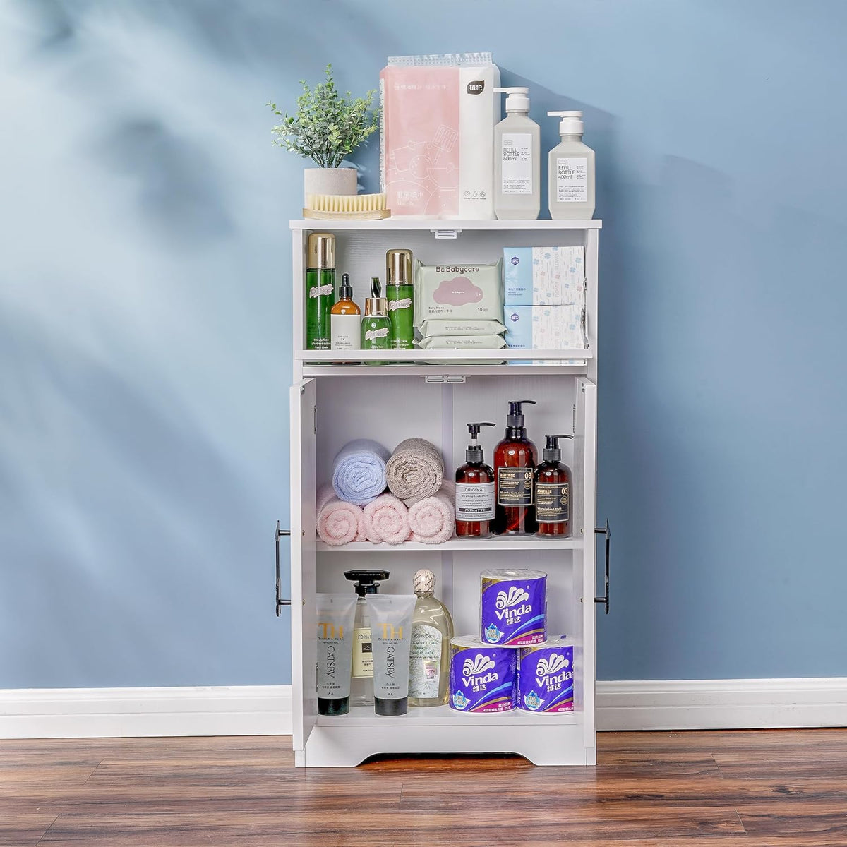 VECELO Mueble organizador de papel higiénico para baño, soporte para rollos y toallas de papel