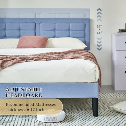 Base de cama tapizada VECELO con cabecero de altura ajustable