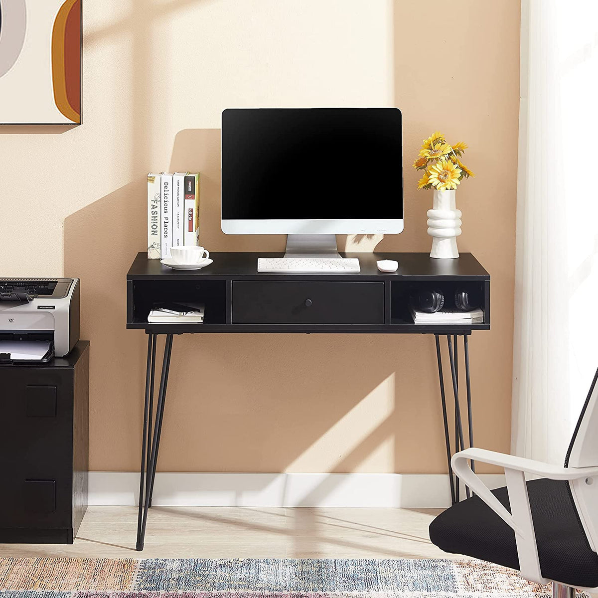 VECELO 39.3" Home Office Work Table with Drawers Computer Desk