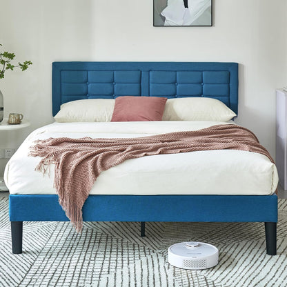 Base de cama tapizada VECELO con cabecero de altura ajustable