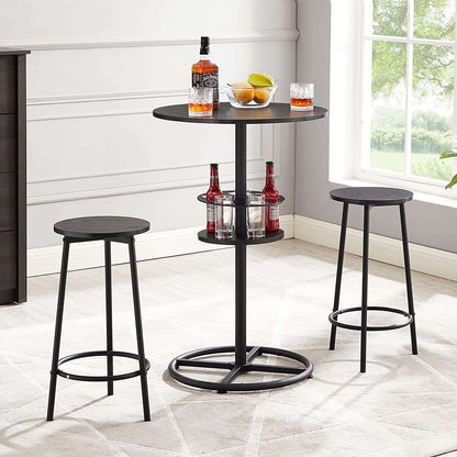 VECELO 3 Piece Bar Table Set, Small 2-Tier Round Pub Table with Barstools