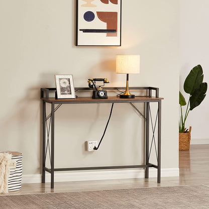 VECELO Mesa consola extra larga para recibidor, para detrás del sofá, estrecha, con toma de corriente y puertos USB