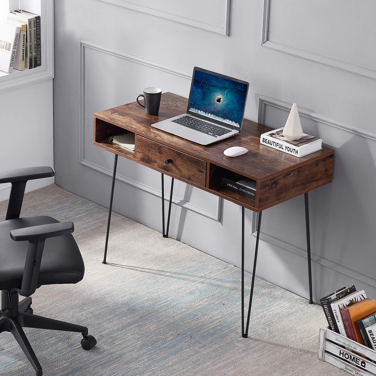VECELO 39.3" Home Office Work Table with Drawers Computer Desk