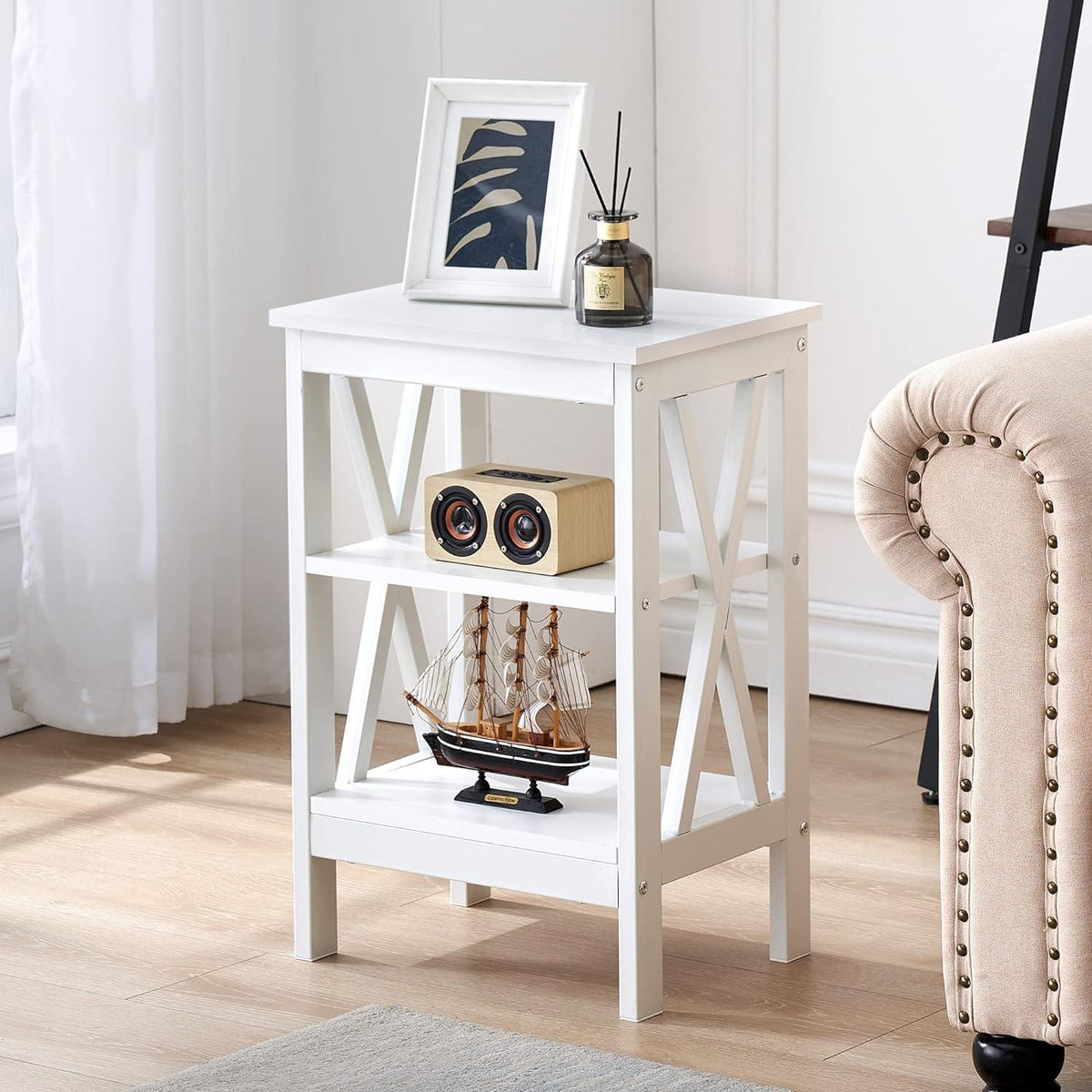 VECELO Modern Nightstand Side End Table with 3-Tiers Open Storage Shelf, 1 pack/2 packs