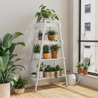 VECELO Ladder Shelf/Display Shelf 4 Tier Storage Bookcase Rack Wood & Steel