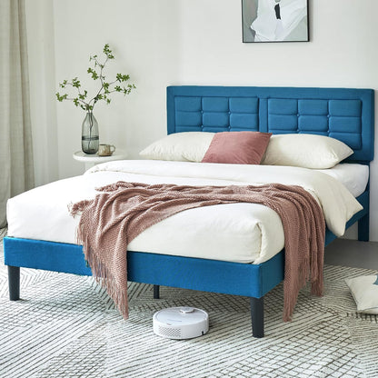 Base de cama tapizada VECELO con cabecero de altura ajustable