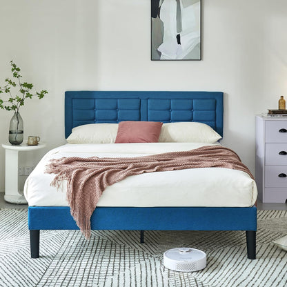 Base de cama tapizada VECELO con cabecero de altura ajustable