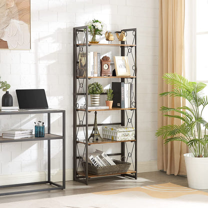 VECELO Bookshelf No Assembly, 5 Shelf Folding Bookcase, Book Shelves Organizer
