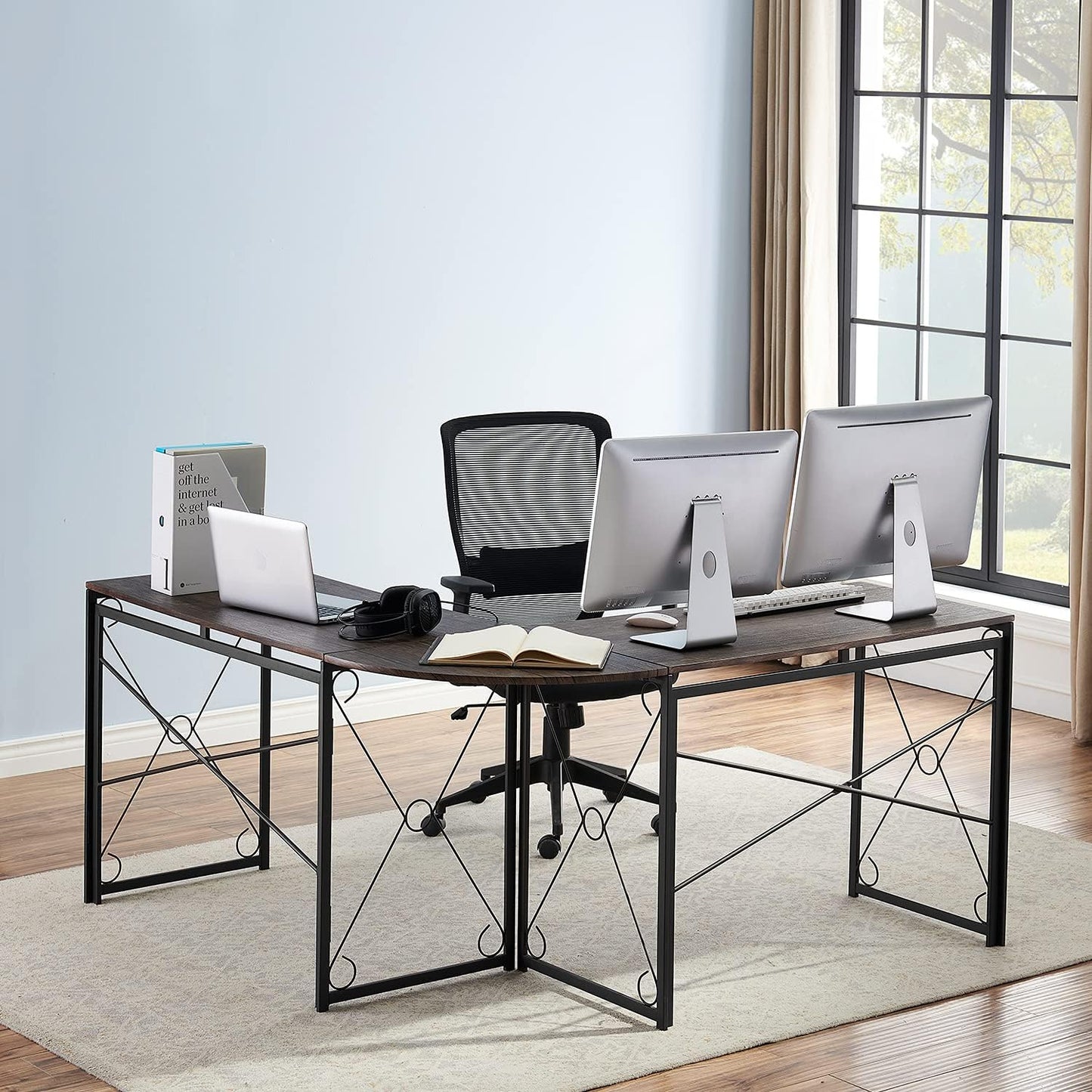 VECELO L Shaped Large Computer Corner Desk Industrial Home Office Workstation