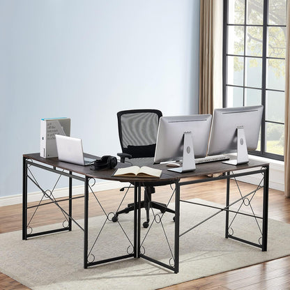 VECELO L Shaped Large Computer Corner Desk Industrial Home Office Workstation