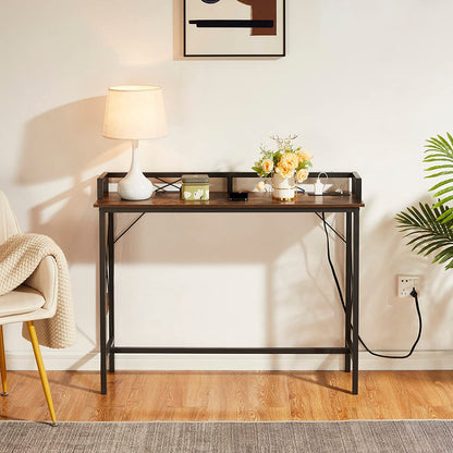 VECELO Mesa consola extra larga para recibidor, para detrás del sofá, estrecha, con toma de corriente y puertos USB
