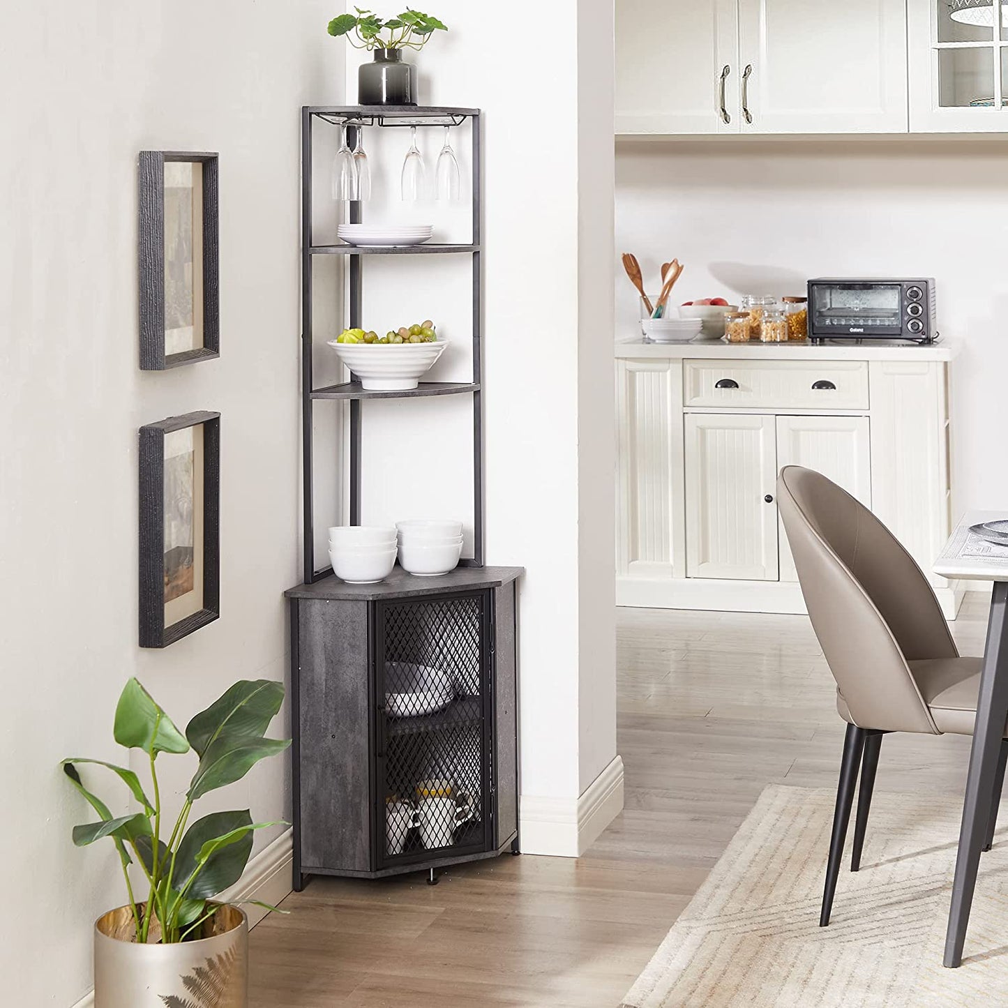 VECELO Corner Cabinet, Tall Storage Shelf Bookshelf Display Shelves Rack