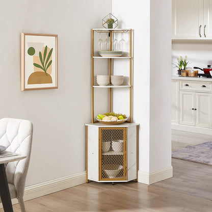 VECELO Corner Cabinet, Tall Storage Shelf Bookshelf Display Shelves Rack