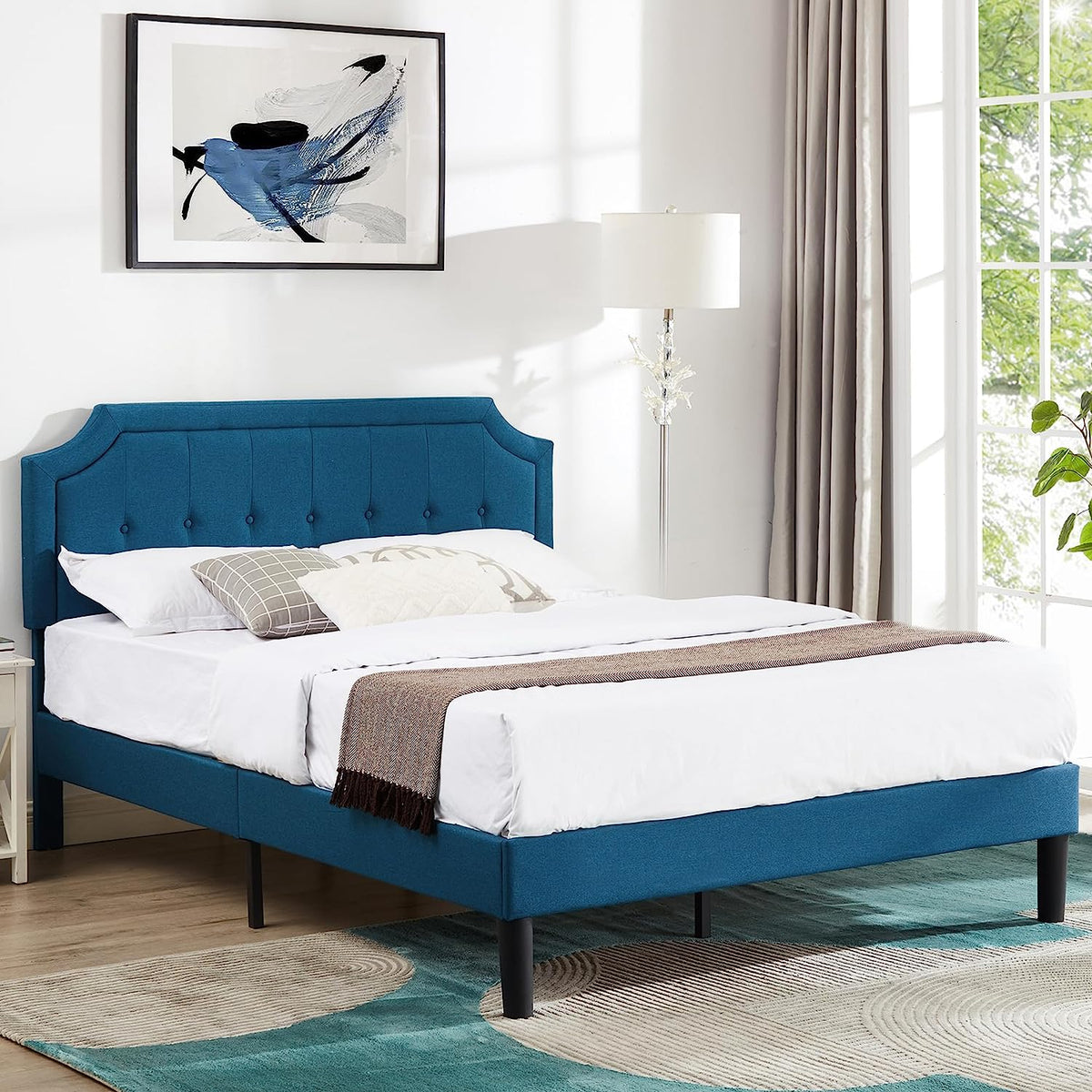 VECELO Premium Upholstered Platform Bed Diamond Stitched Panel Headboard