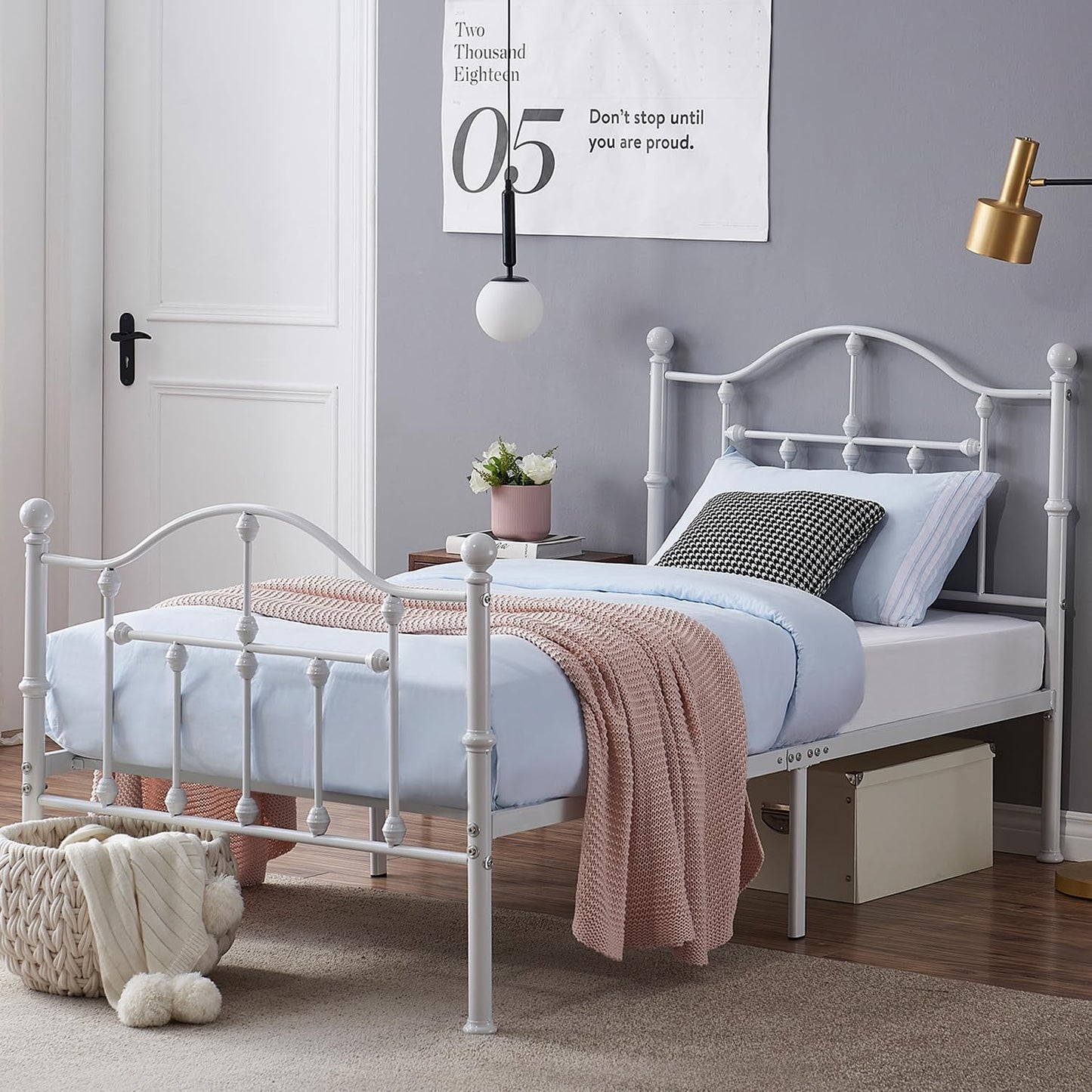 VECELO Classical Black Bed Frame Metal Platform Mattress Foundation with Headboard & Footboard