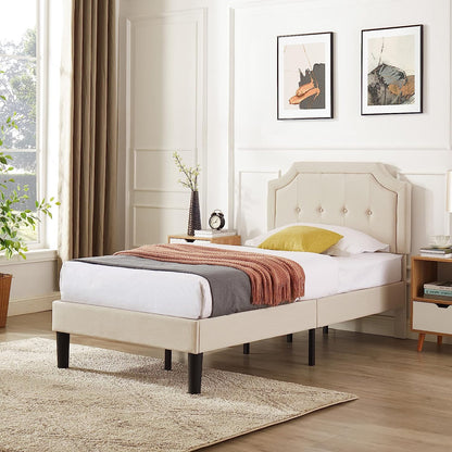VECELO Premium Upholstered Platform Bed Diamond Stitched Panel Headboard