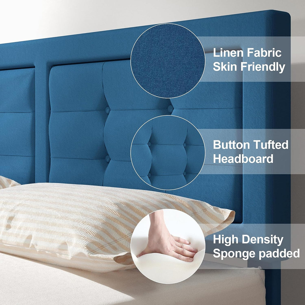 Base de cama tapizada VECELO con cabecero de altura ajustable