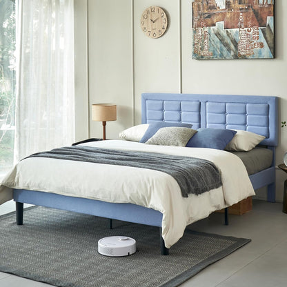 Base de cama tapizada VECELO con cabecero de altura ajustable