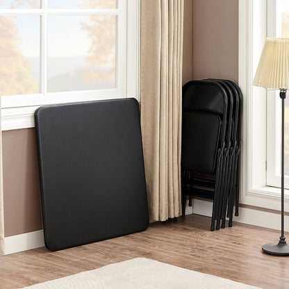 VECELO Portable Folding Card Table Square and Chair Sets with Collapsible Legs & Vinyl Upholstery (5 PCS)