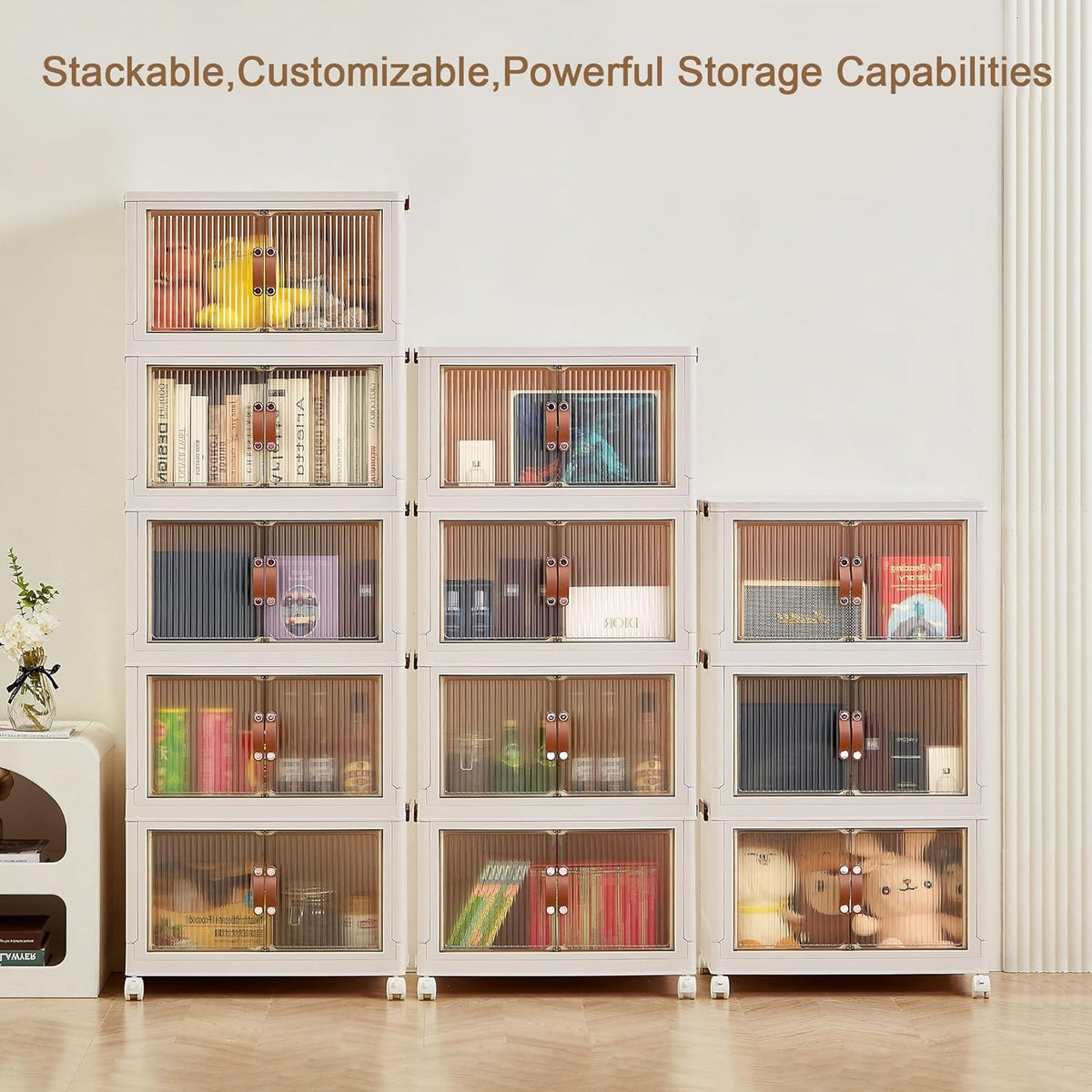 VECELO 16 Gal Stackable Storage Bins with Lid,Plastic Collapsible Storage Cabinet