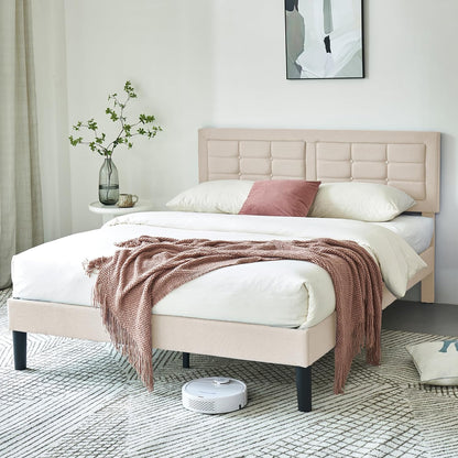 Base de cama tapizada VECELO con cabecero de altura ajustable