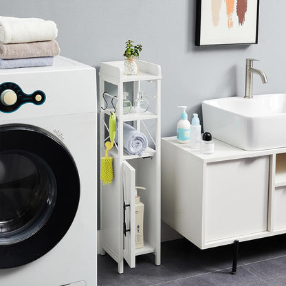 VECELO Kleiner Badezimmerschrank, schmaler Toilettenpapierhalter mit Tür & 2 Ablagen