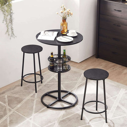 VECELO 3 Piece Bar Table Set, Small 2-Tier Round Pub Table with Barstools