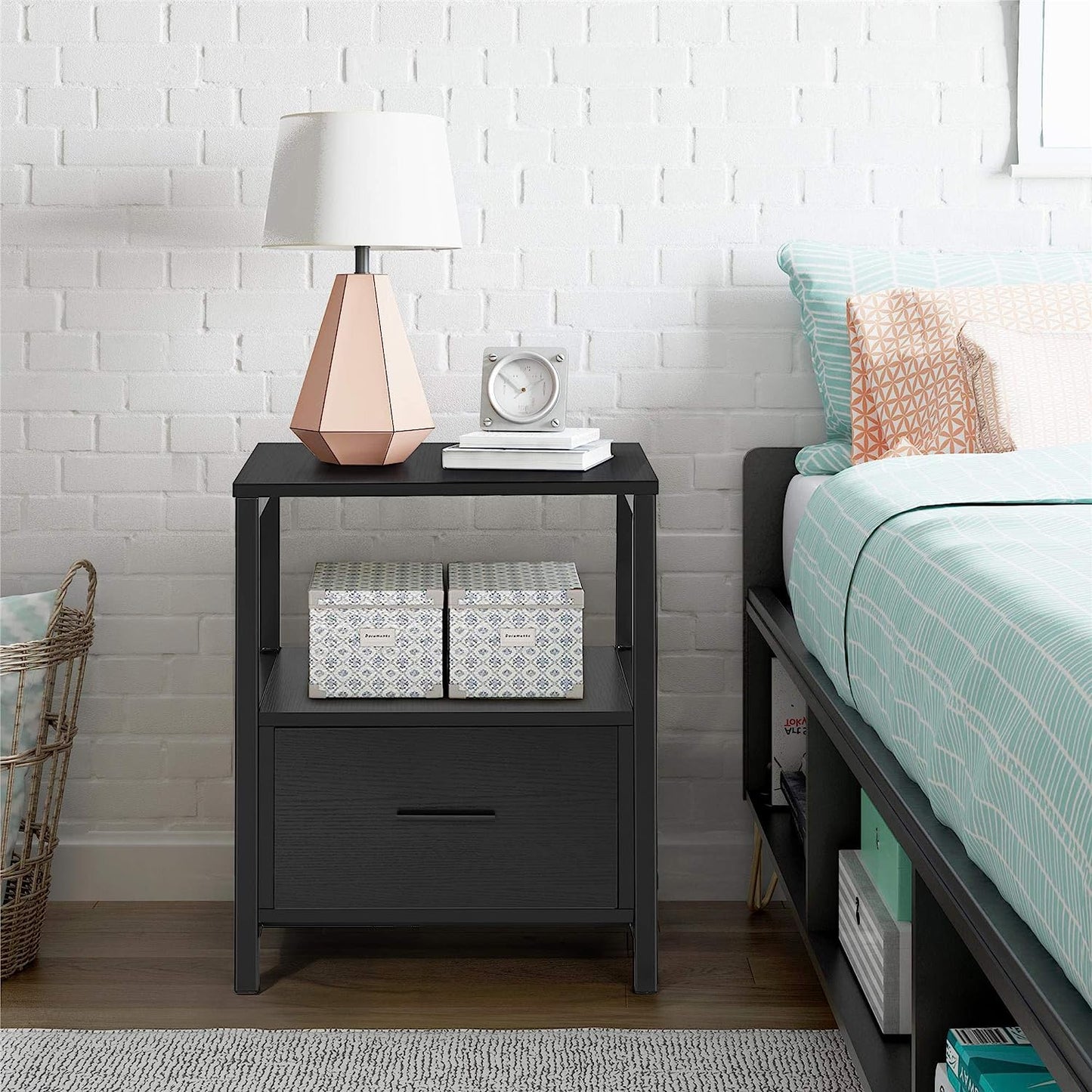 VECELO Nightstand Modern Square End Side Table, 1 Pack/2 Packs