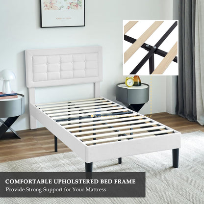 Base de cama tapizada VECELO con cabecero de altura ajustable