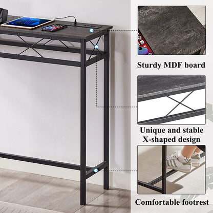 VECELO Extra Long Narrow Sofa/Console Table with Charging Station & Power Outlet and USB Ports