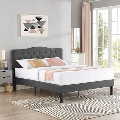 VECELO Classic Upholstered Platform Bed Frame with Diamond Stitched Cloth