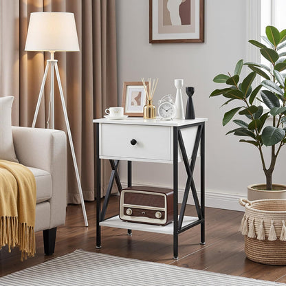 VECELO Versatile Nightstand X-Design End Side Table with Bin Drawer, 1 pack/2packs