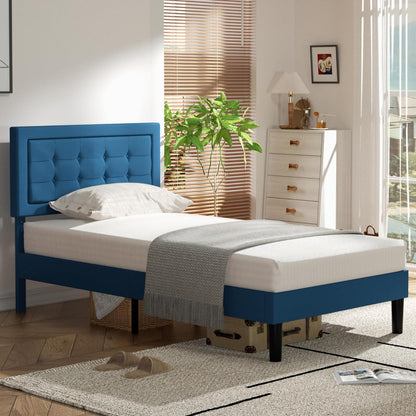Base de cama tapizada VECELO con cabecero de altura ajustable