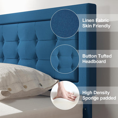 Base de cama tapizada VECELO con cabecero de altura ajustable