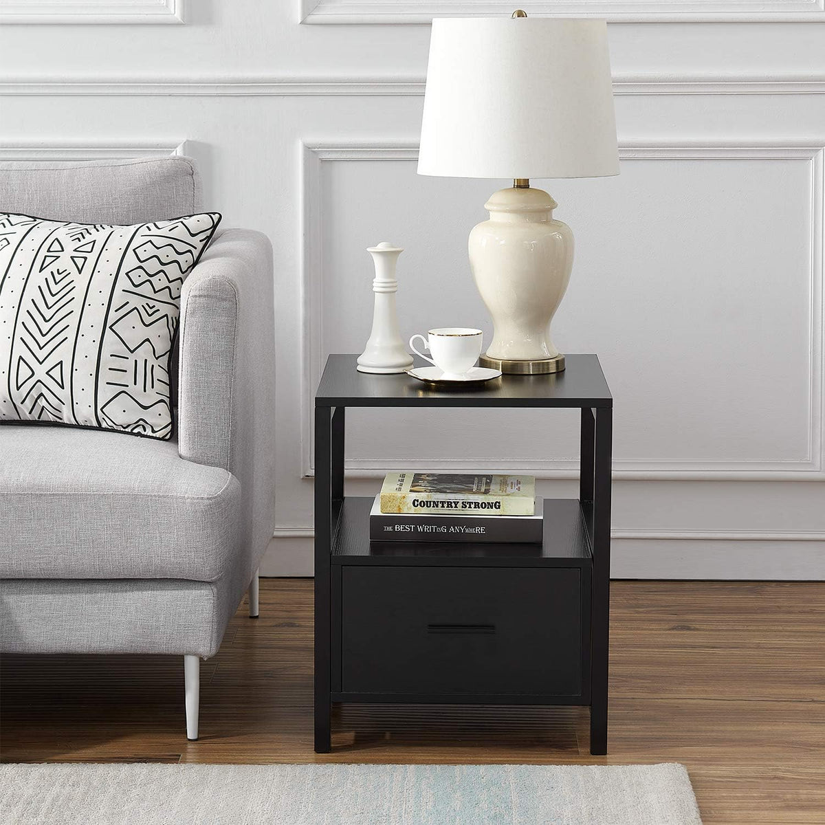 VECELO Nightstand Modern Square End Side Table, 1 Pack/2 Packs