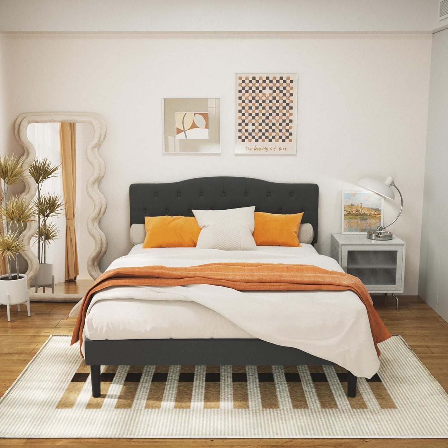 VECELO Classic Upholstered Platform Bed Frame with Diamond Stitched Cloth