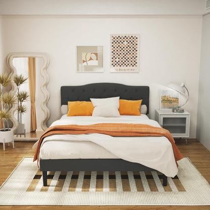 VECELO Classic Upholstered Platform Bed Frame with Diamond Stitched Cloth