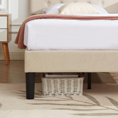 VECELO Classic Upholstered Platform Bed Frame with Diamond Stitched Cloth
