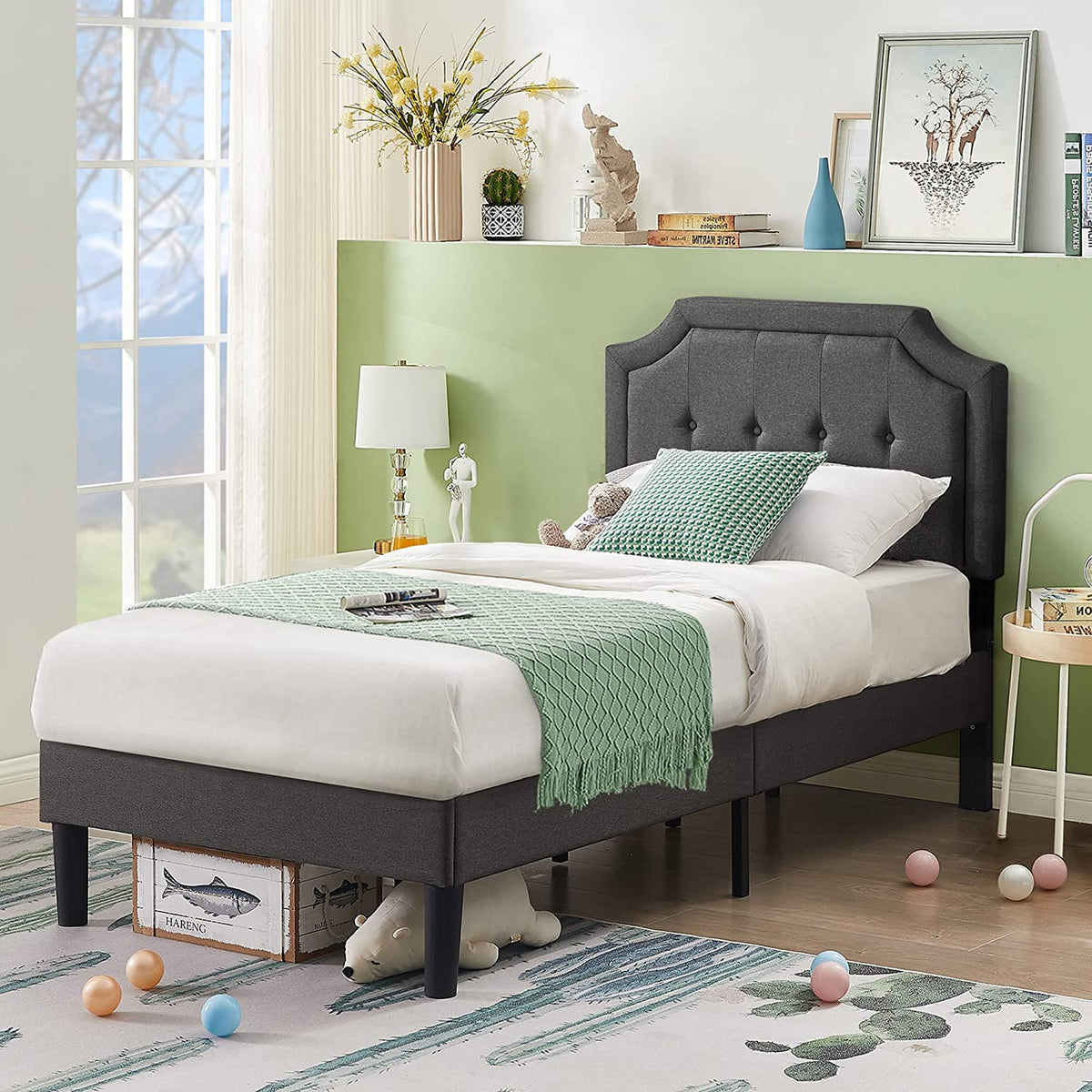 VECELO Premium Upholstered Platform Bed Diamond Stitched Panel Headboard