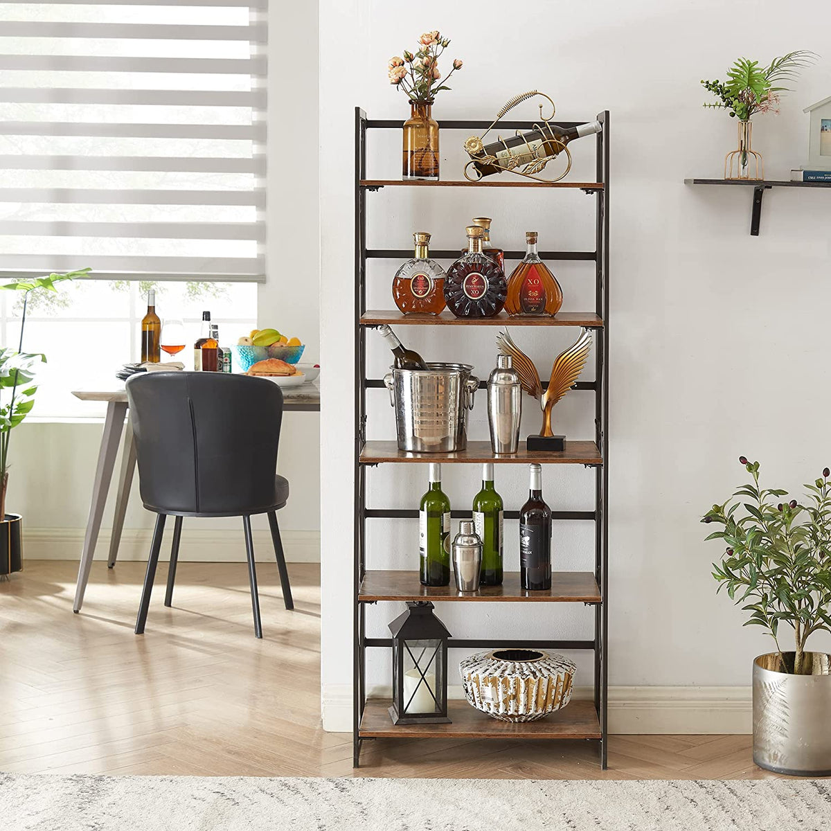 VECELO Bookshelf No Assembly, 5 Shelf Folding Bookcase, Book Shelves Organizer