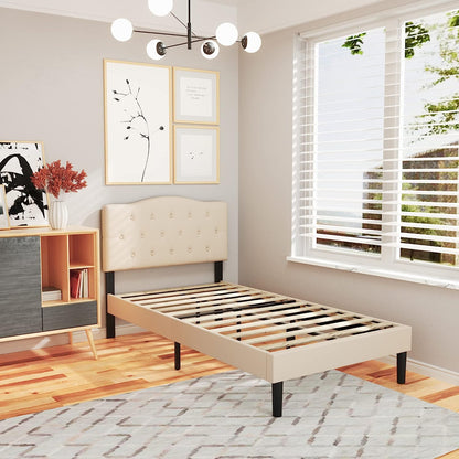 VECELO Classic Upholstered Platform Bed Frame with Diamond Stitched Cloth