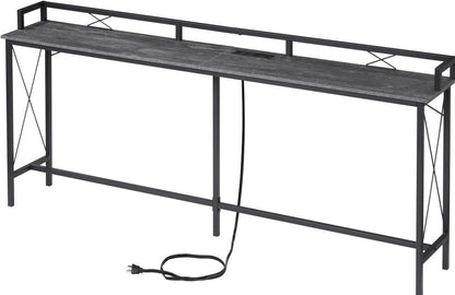 VECELO Mesa consola extra larga para recibidor, para detrás del sofá, estrecha, con toma de corriente y puertos USB