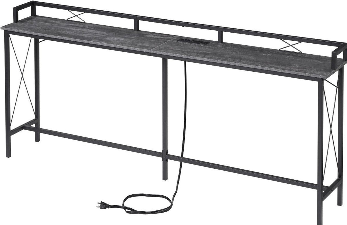 VECELO Mesa consola extra larga para recibidor, para detrás del sofá, estrecha, con toma de corriente y puertos USB