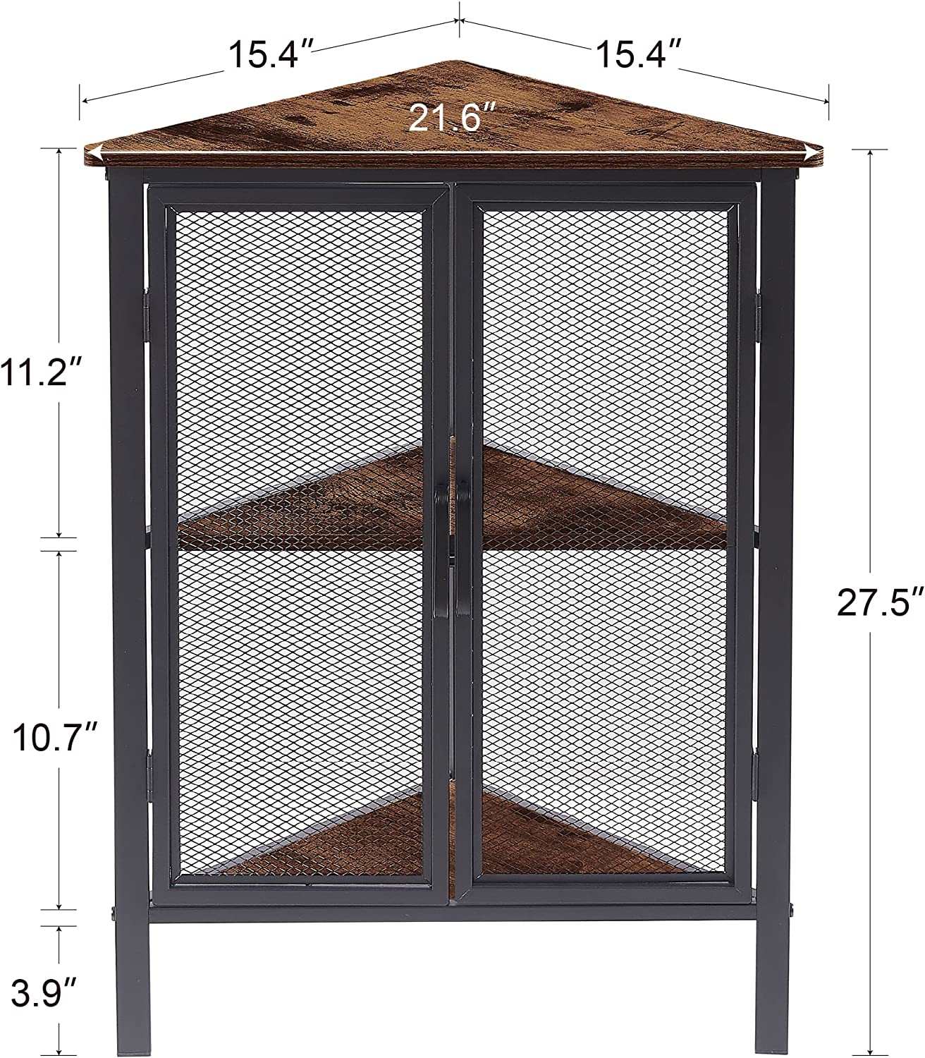 VECELO 3 Tier Corner Cabinet Shelf Display Rack with Grid Doors